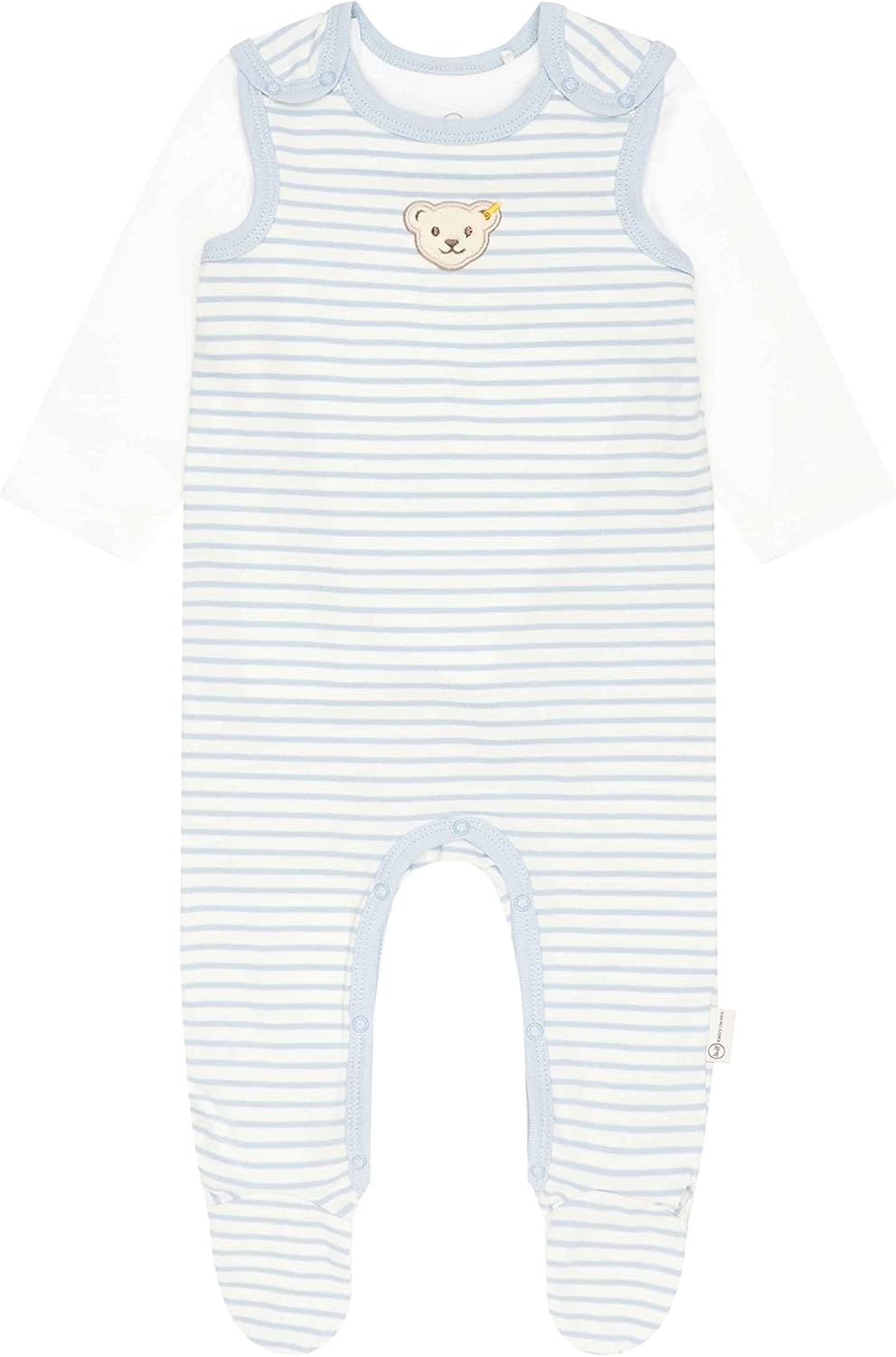 Steiff Unisex Baby Set Strampler mit Fuss + T-Shirt Langarm Kleinkind-Schlafanzüge, Celestial Blue