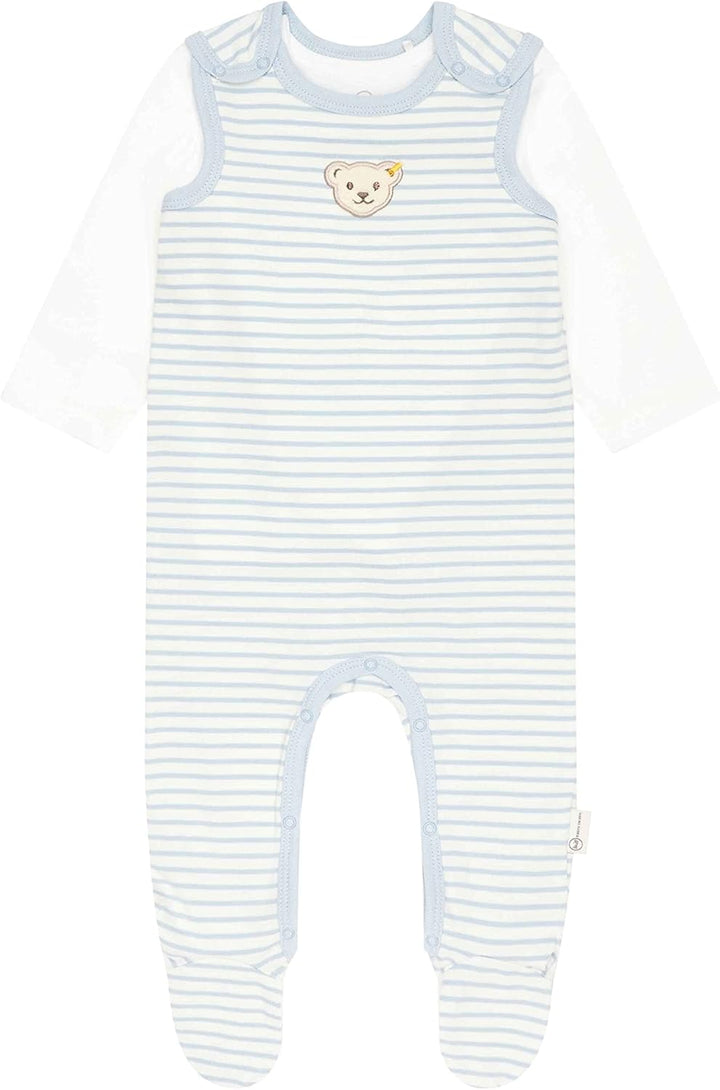 Steiff Unisex Baby Set Strampler mit Fuss + T-Shirt Langarm Kleinkind-Schlafanzüge, Celestial Blue