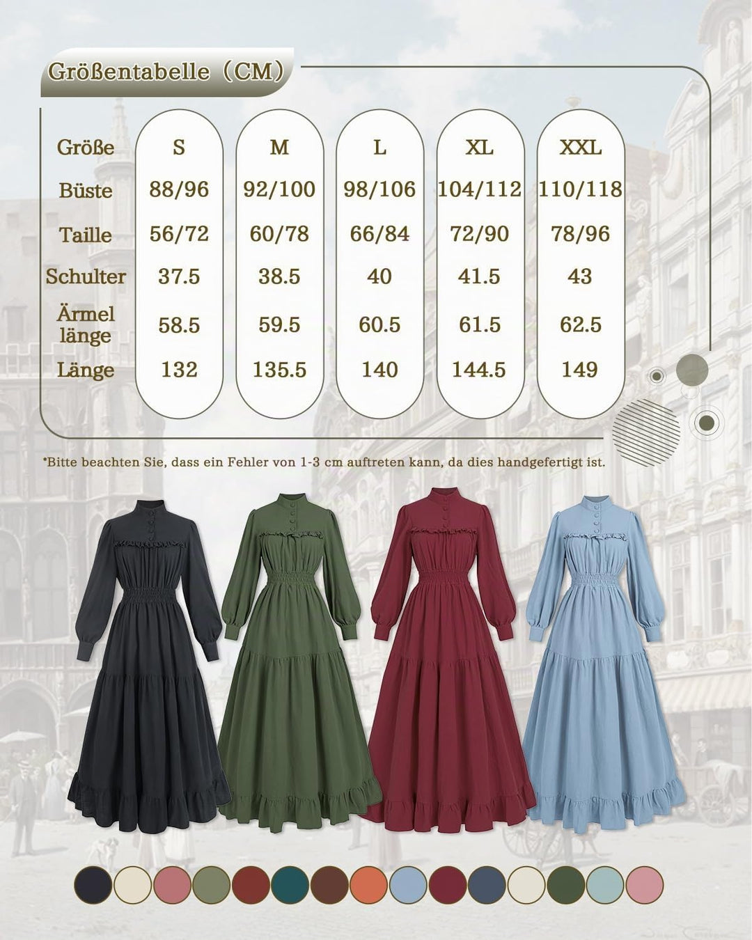 CR ROLECOS Viktorianisches Kleid Gothic Mittelalter Vintage Edwardianisches Kleid Damen Karneval Fre