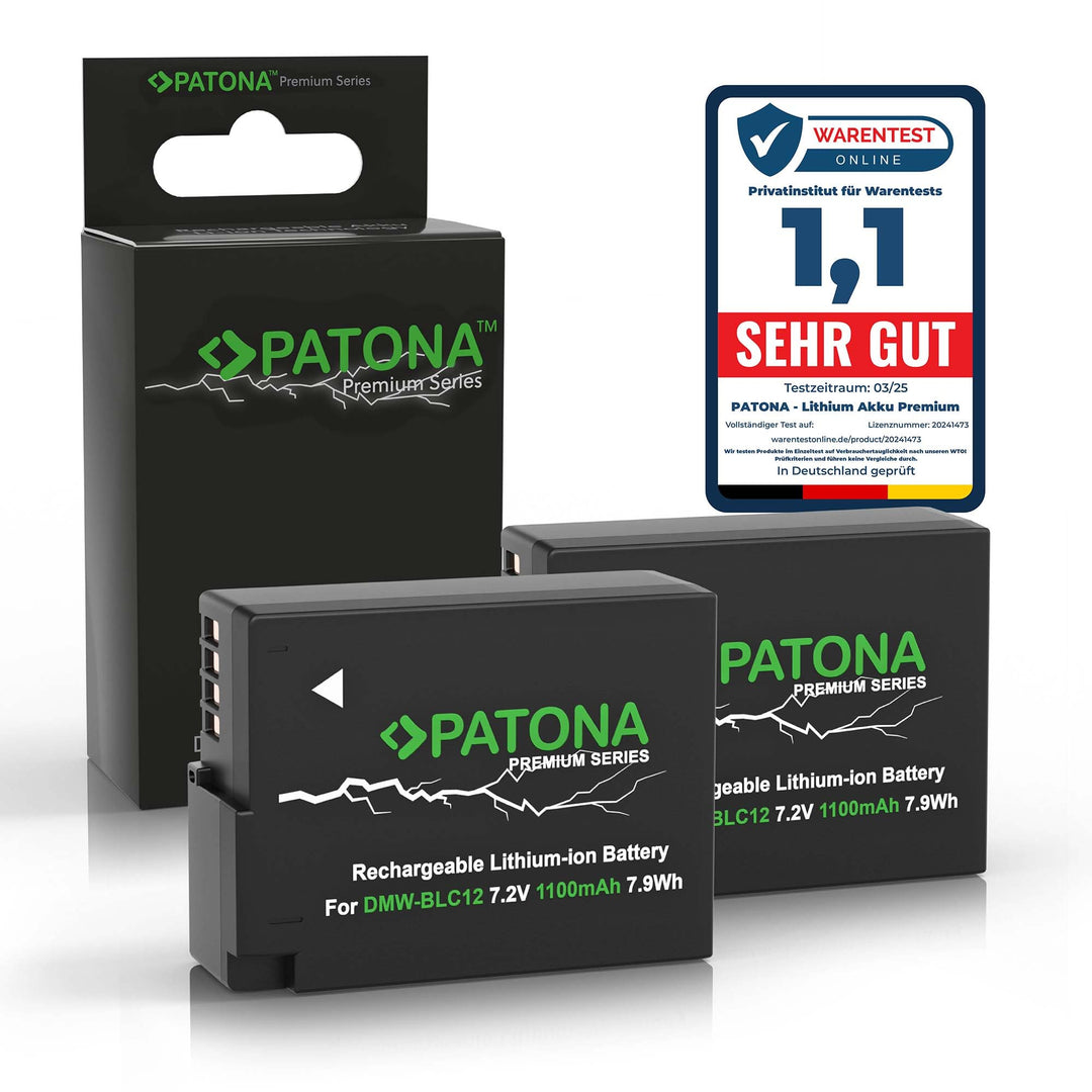 PATONA Premium (2X) Ersatz für Akku Panasonic DMW BLC12 E (echte 1100mAh) DMW BLC-12 Premium x2, DMW