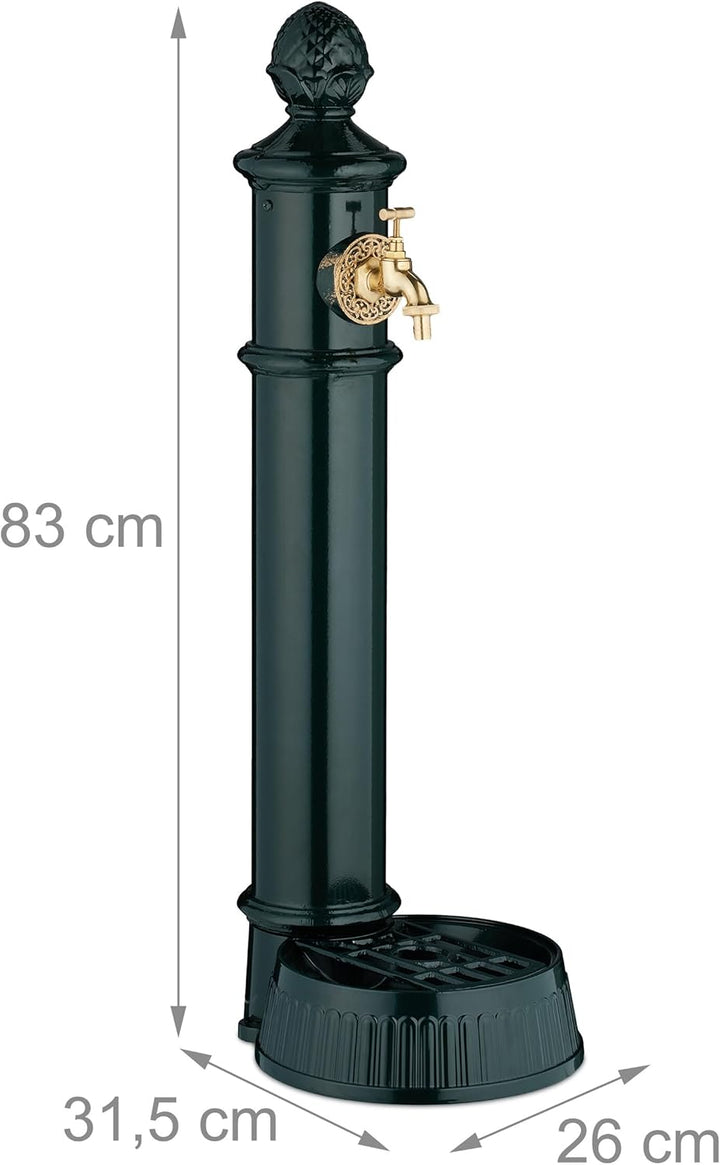 Relaxdays Standbrunnen antik, mit Wasserhahn & Becken, HxBxT: 83 x 26 x 31,5 cm, Wasserzapfsäule Gar