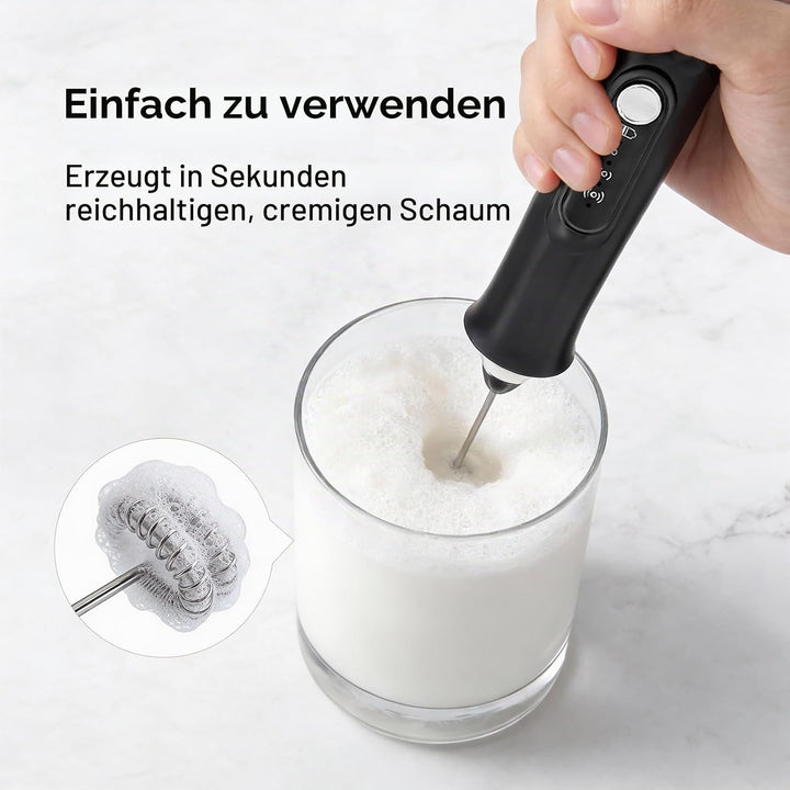 Milchaufschäumer Elektrisch Stab, USB Wiederaufladbar Milchschäumer mit 3 Abnehmbarer Edelstahl-Sch