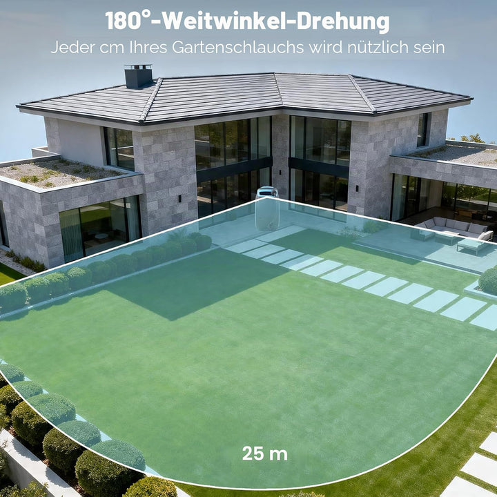 OUTIGO automatische Schlauchtrommel Wasser 25m, 180° schwenkbar mit Wandhalterung und Tragegriff, Sc