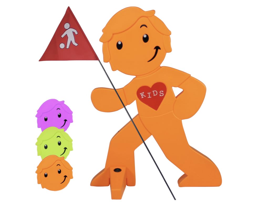 StreetBuddy - Warnfigur mit Fahne, reflektierender Warnaufsteller für Kindersicherheit - Achtung lan