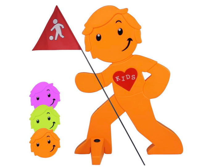 StreetBuddy - Warnfigur mit Fahne, reflektierender Warnaufsteller für Kindersicherheit - Achtung lan