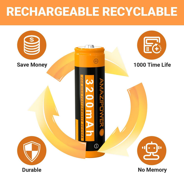 3,7 Volt Wiederaufladbarer Akku，3200mAh NiMH Batterie Hohe Kapazität Batterien für LED Stirnlampe,Fe
