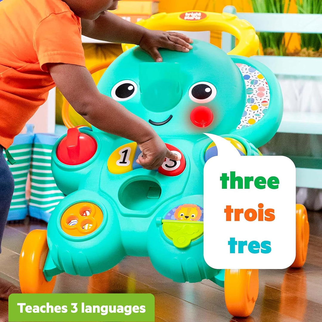 Bright Starts, Rollator für die ersten Schritte, 2 in 1 mit Stroll 'n Roll Ball, Elefant mit Lichter