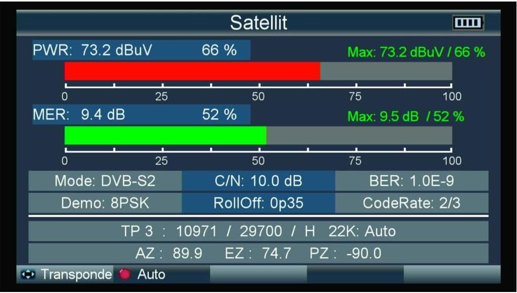 Satelliten Messgerät I Sat Finder für DVB-S/S2 & Unicable I Digitales Messgerät mit 3,5" TFT LCD Dis