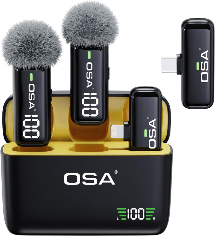 OSA Lavalier Mikrofon für Telefon mit Ladehülle und Transmitter Digitalanzeige - 2er Set, für iPhone