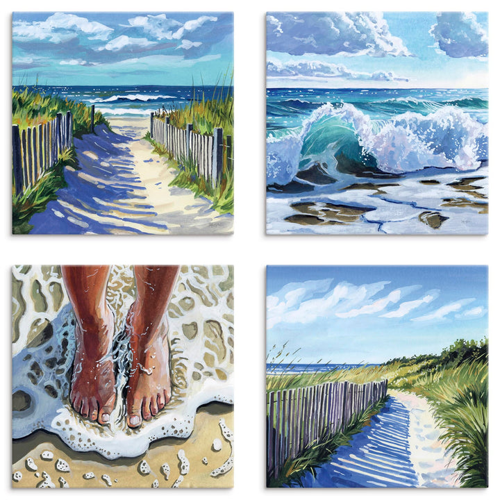 ARTLAND Wanddeko Leinwand Bilder Set 4tlg. je 40x40 cm Strand Urlaub blaues Wasser Wellen Entspannun