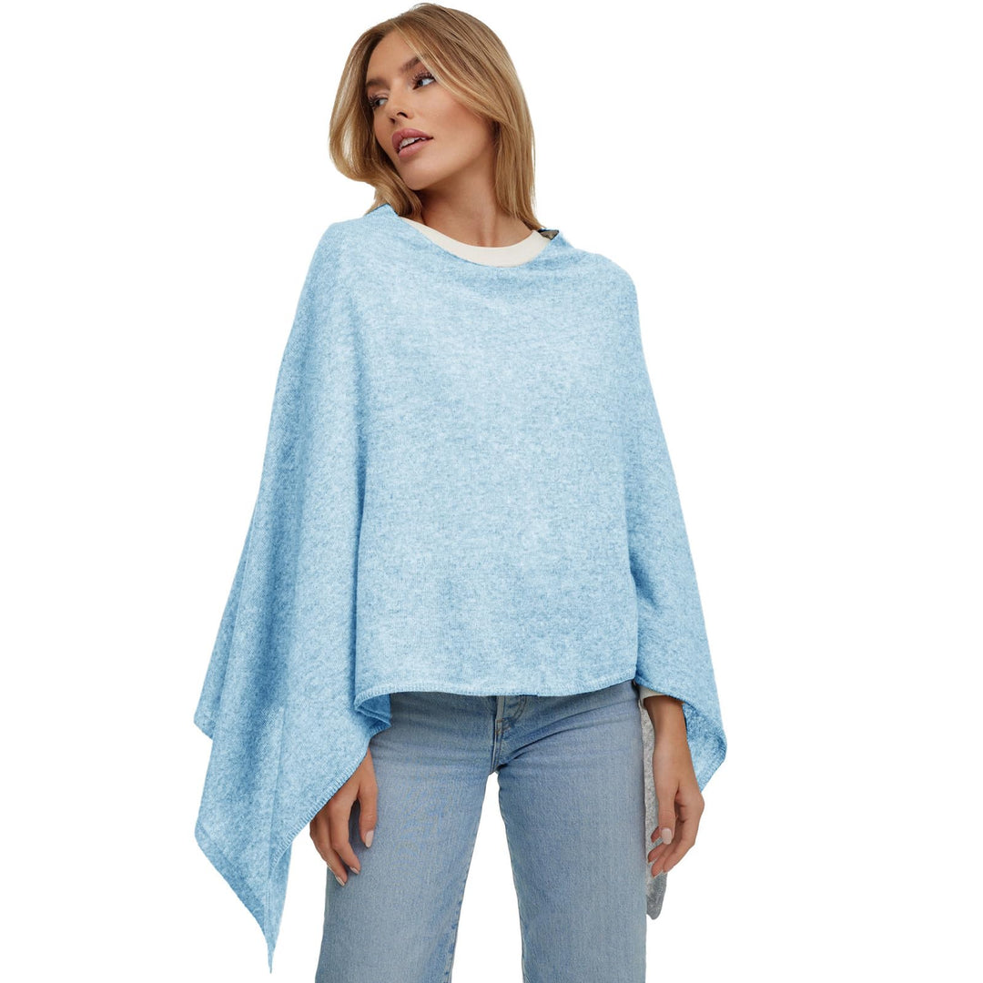 Damen Strick Poncho Unifarbe Cape Feinstrick XXL Pullover Umhängetuch Eleganz Stil und Komfort für F