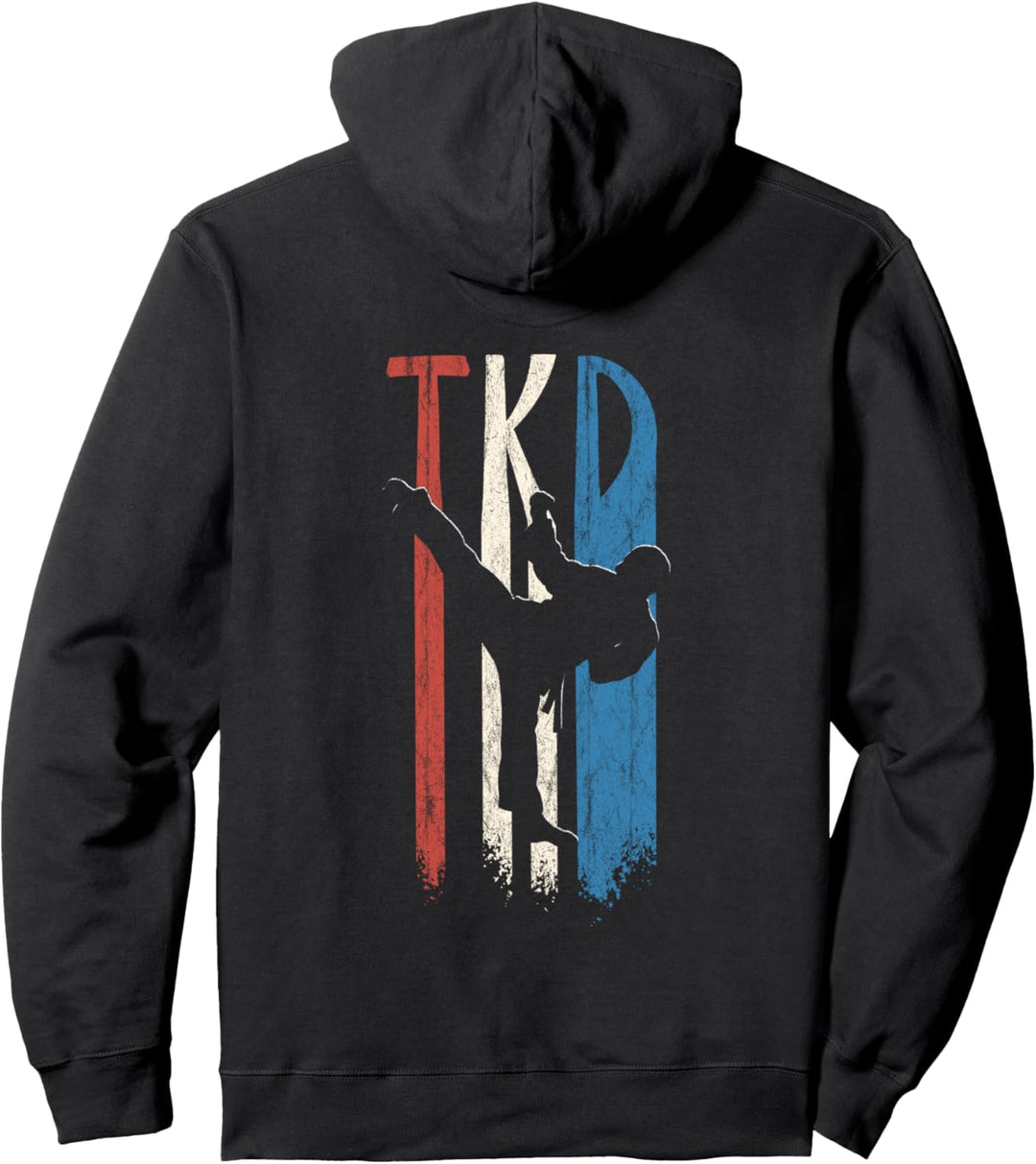 Retro Korea Style Taekwondo Kämpfer Kick Silhouette TKD Pullover Hoodie