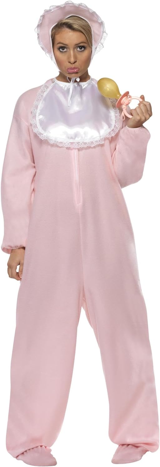 Baby Romper Costume, Pink, with Fleece Bodysuit, Bonnet & Bib