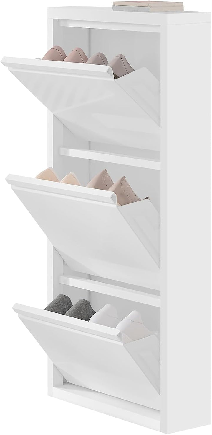 WOLTU Schuhschrank mit 3 Klappen, Schuhregal geschlossen, Schuhkommode schmal, aus Metall, für Flur