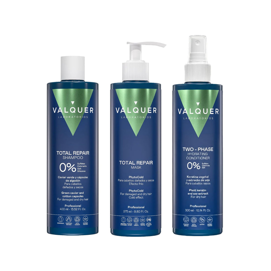 Valquer Professional Hair Pack Total Reparatur für strapaziertes Haar: Zero% Shampoo 400 ml + Eiseff