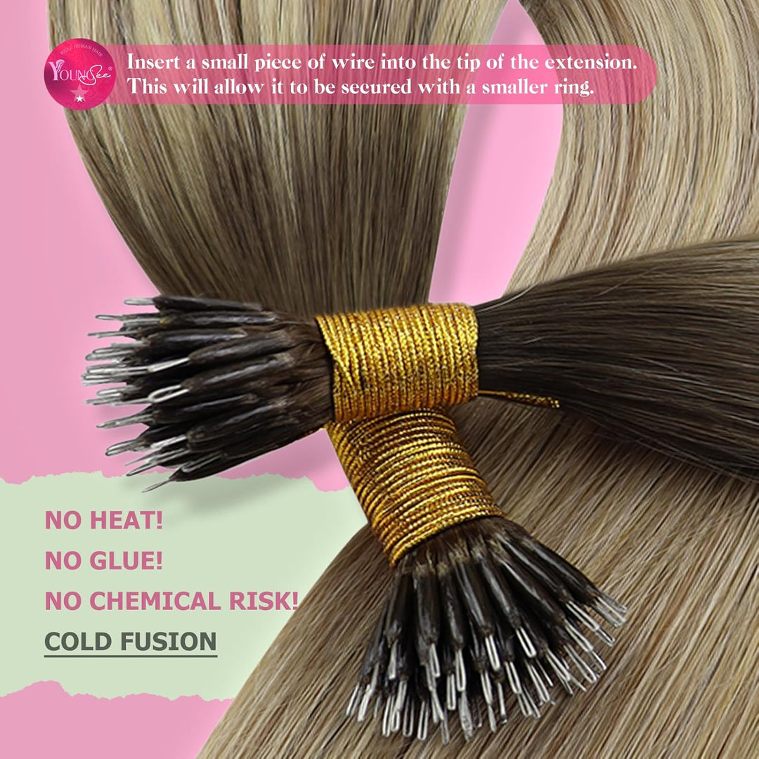 YoungSee Nanoring Extensions Echthaar Balayage 40 cm Nanoring Extensions Braun Balayage Blond Nano B
