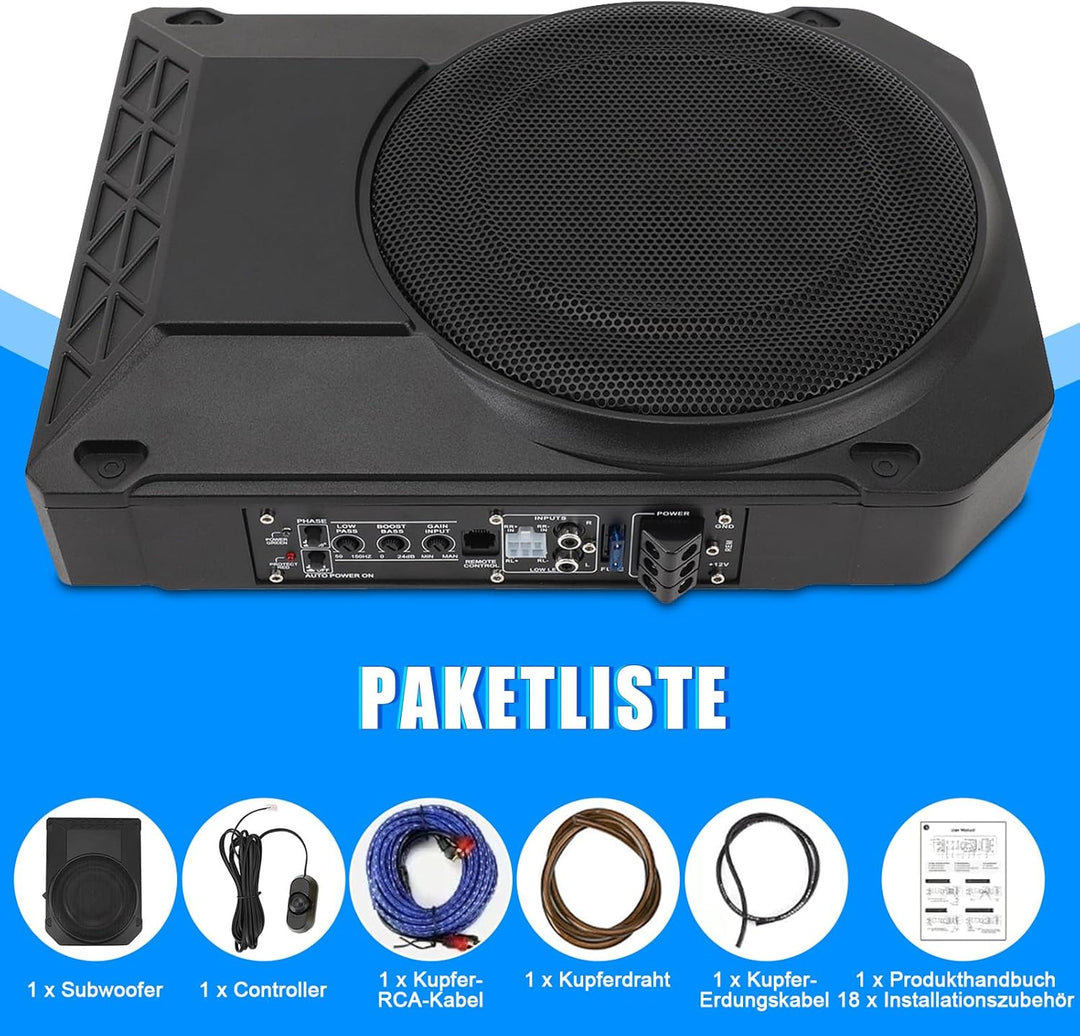 10 Zoll Aktiv Subwoofer, Ultra Dünn 800W 2.5 Ohm, Unter Sitz für Fahrzeug Sound-System, mit Controll