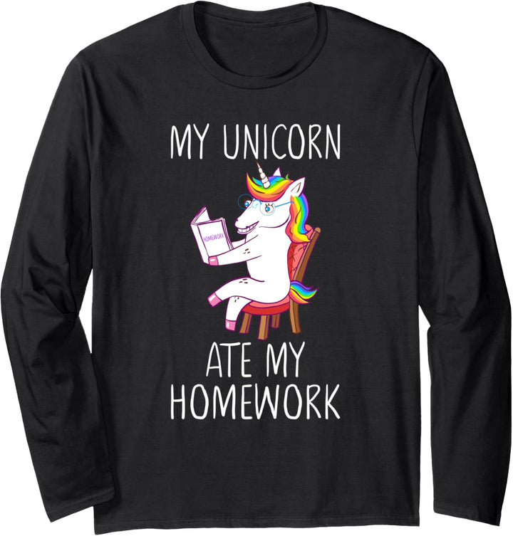 My Unicorn Ate My Homework Kids Girls Funny Homeschool Gift Langarmshirt