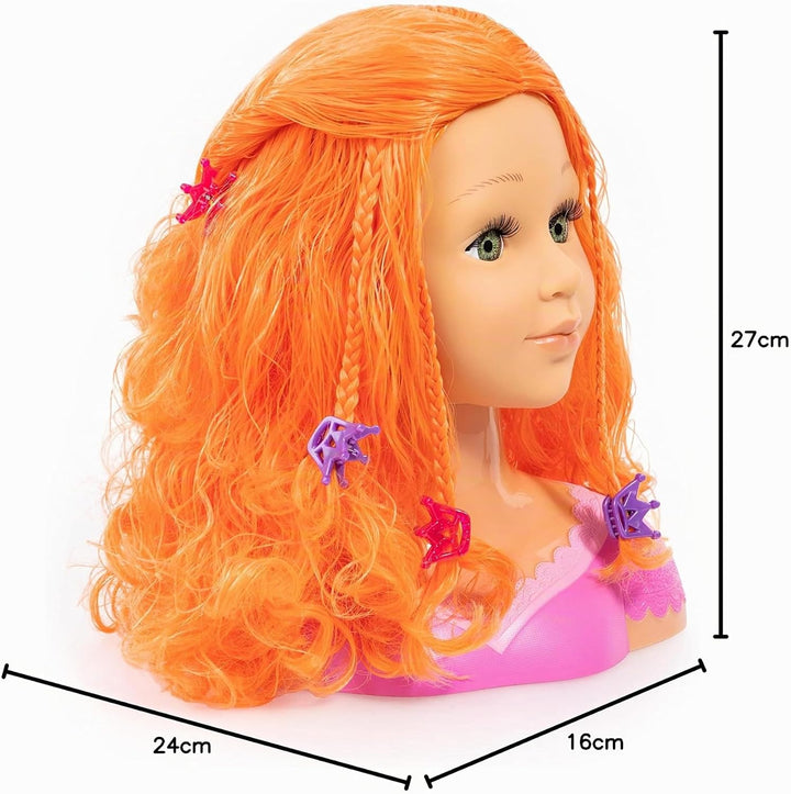 Bayer Design 90088BO Frisierkopf Charlene Super Model mit Haarzubehör, Schminke, rot orange, Rot Ora