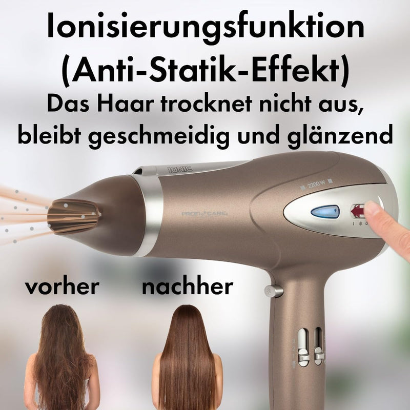 ProfiCare® Haartrockner mit Ionisierungsfunktion 2200W | extra leichter Reiseföhn 3 Leistungsstufen