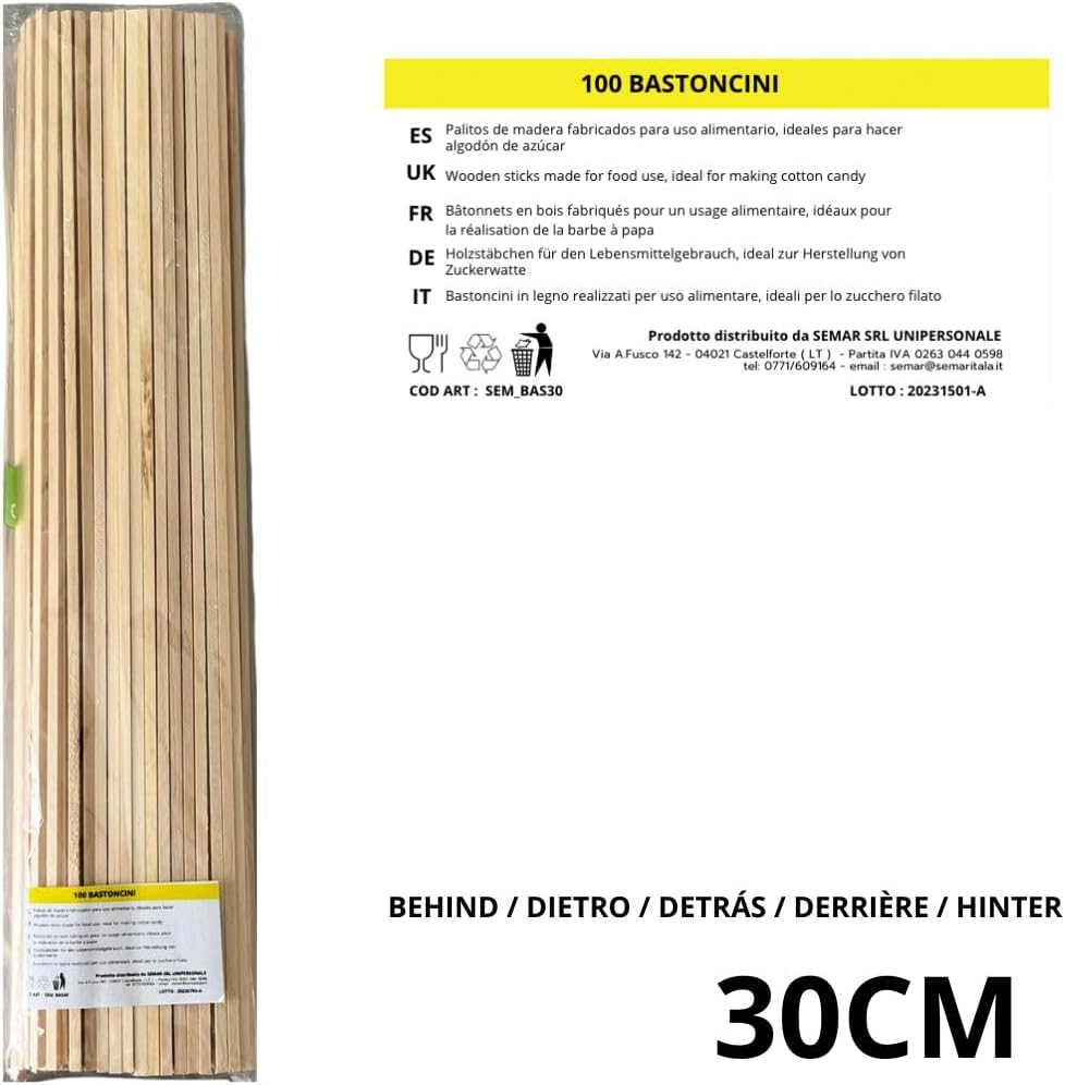 Zuckerwattestäbchen 200 Stücke - 30 cm x 0,4 cm – passend für alle Zuckerwattemaschinen – quadratisc