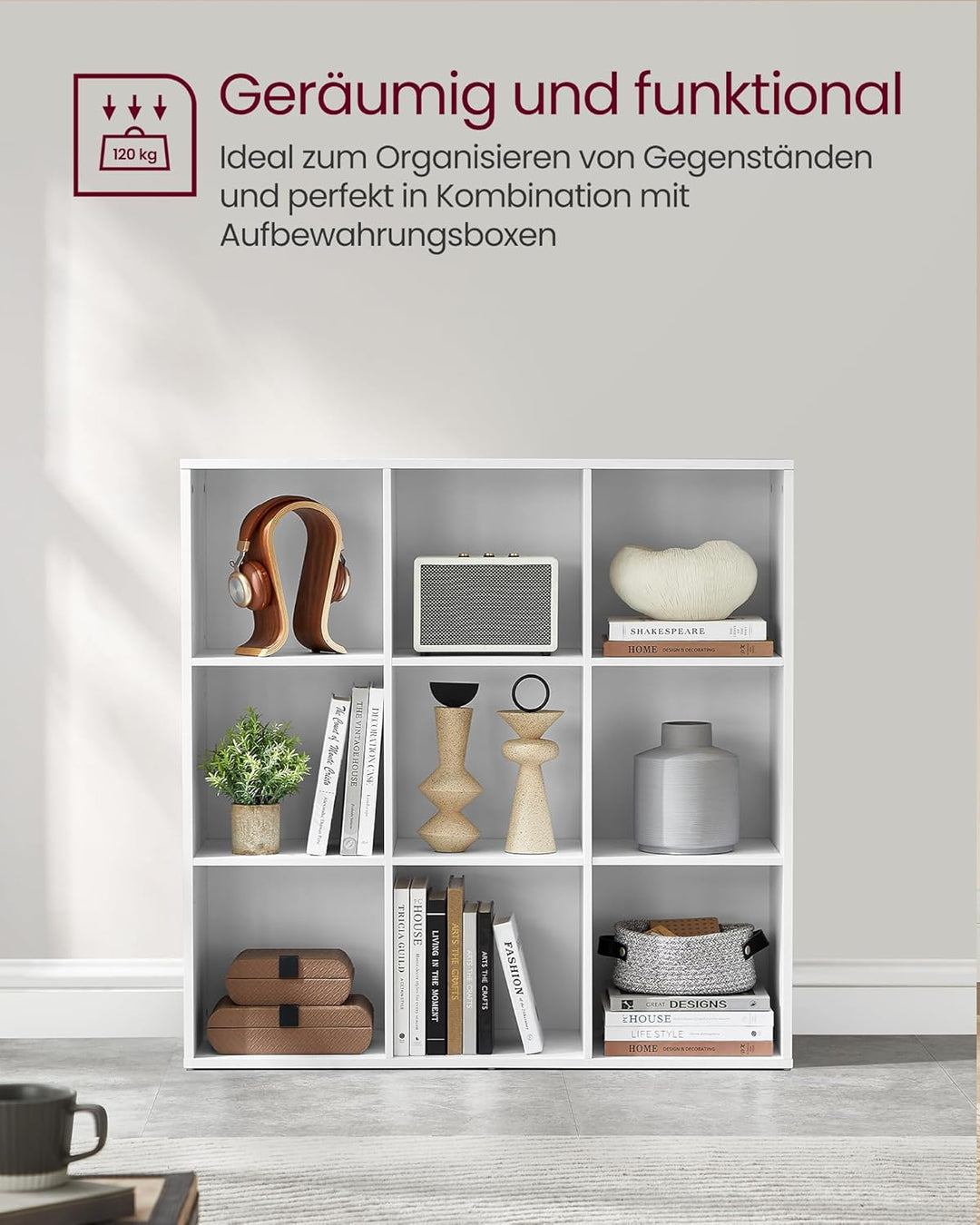 VASAGLE Bücherschrank, Bücherregal, mit 9 Fächern, Büroregal, Würfelregal, Standregal, für Wohnzimme