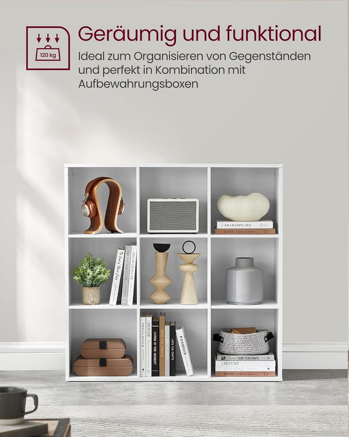 VASAGLE Bücherschrank, Bücherregal, mit 9 Fächern, Büroregal, Würfelregal, Standregal, für Wohnzimme