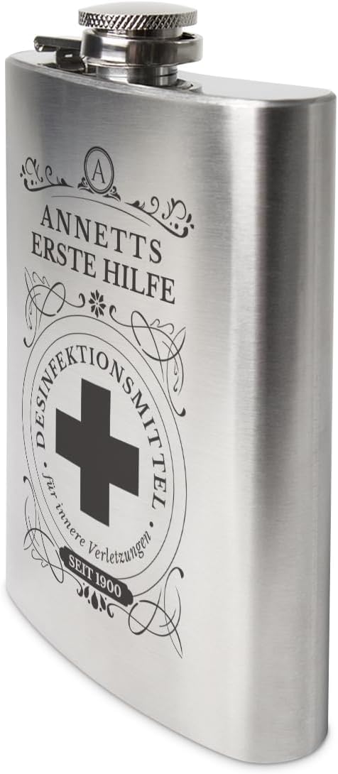 Flachmann Edelstahl 237 ml 8 oz individuelle Gravur Geschenk - Erste Hilfe, Erste Hilfe