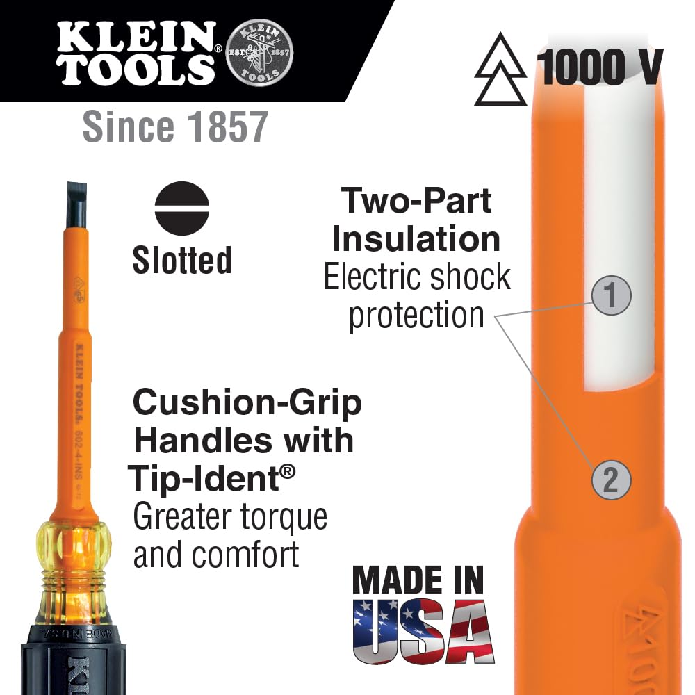 Klein Tools 409-601-4-INS 85013 isolierte Schraubendreher 4-Inch Shank 3/16 Zoll, Möbel, Spitze, 4-I