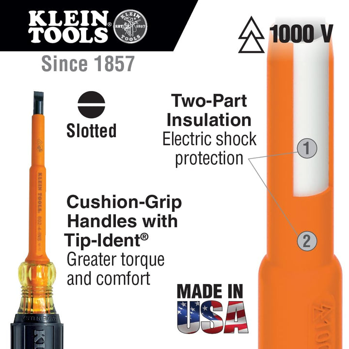 Klein Tools 409-601-4-INS 85013 isolierte Schraubendreher 4-Inch Shank 3/16 Zoll, Möbel, Spitze, 4-I