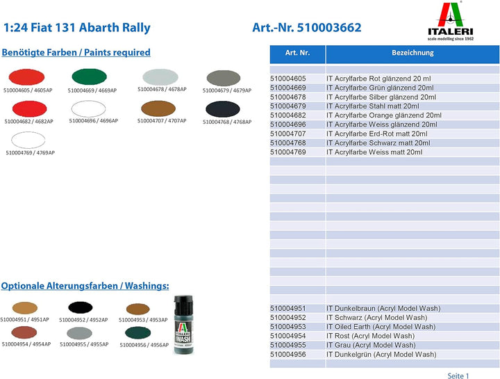 ITALERI 3662S - 1:24 Fiat 131 Abarth Rally , Modellbau, Bausatz, Standmodellbau, Basteln, Hobby, Kle