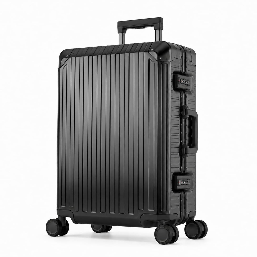 Travelhouse 100% Aluminium Reisekoffer Schwarz M-66cm Hartschalenkoffer 2X TSA Zahlenschloss 4 Silen