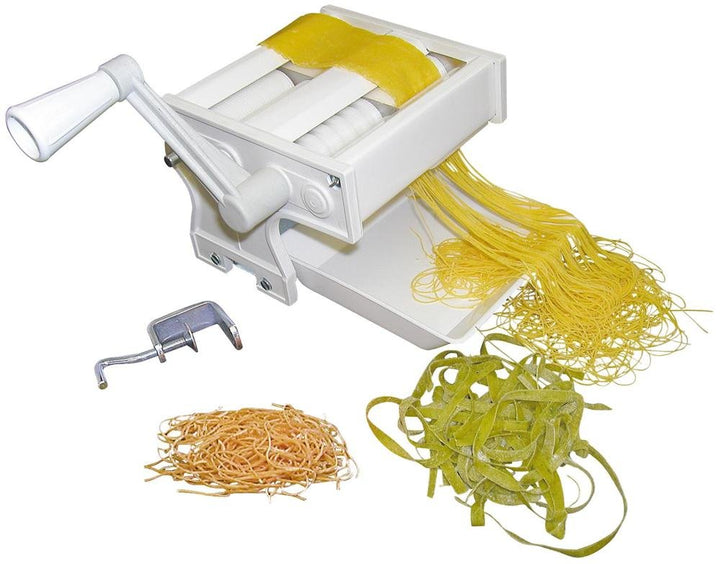 MAAJ® NUDELMASCHINE 4in1 MIT AUSWELLWALZE + 0.7 + 1 mm FEINE SUPPENNUDELN + 6 mm TAGLIATELLE