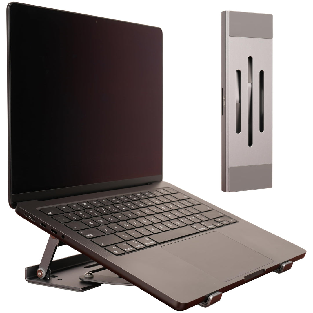 Aluminium 3-in-1 Laptopständer, klappbar, verstellbar, mit Kühlung, integrierter Aufbewahrungsbox, L