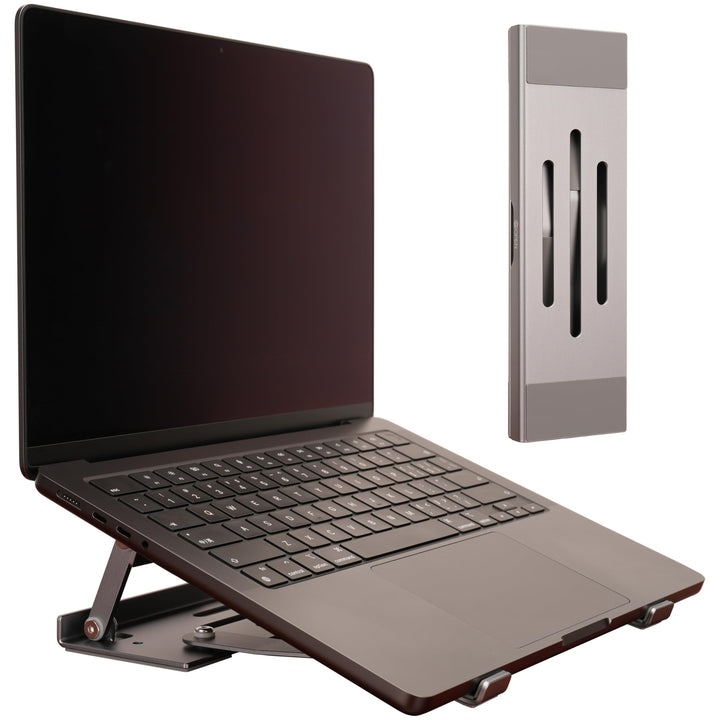 Aluminium 3-in-1 Laptopständer, klappbar, verstellbar, mit Kühlung, integrierter Aufbewahrungsbox, L