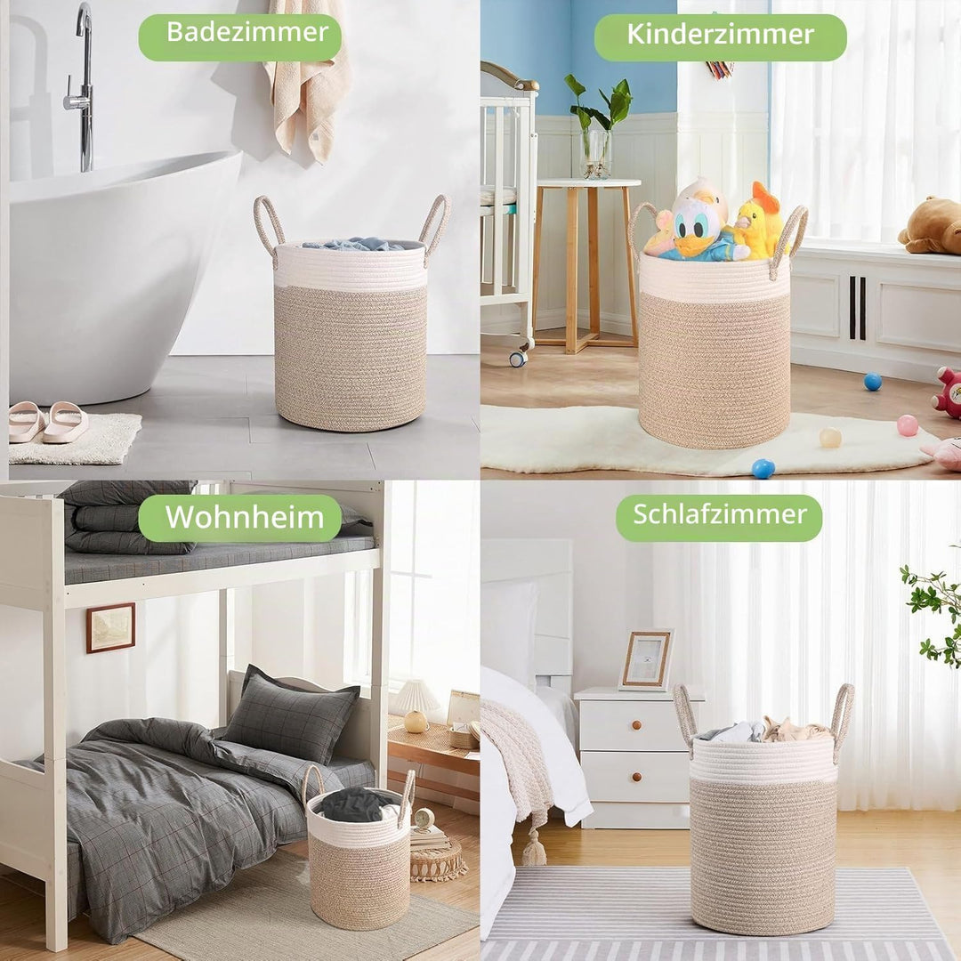 Withosent 49L Wäschekorb Geflochten aus Baumwolle, Wäschesammler mit Henkel, Laundry Basket Aufbewah