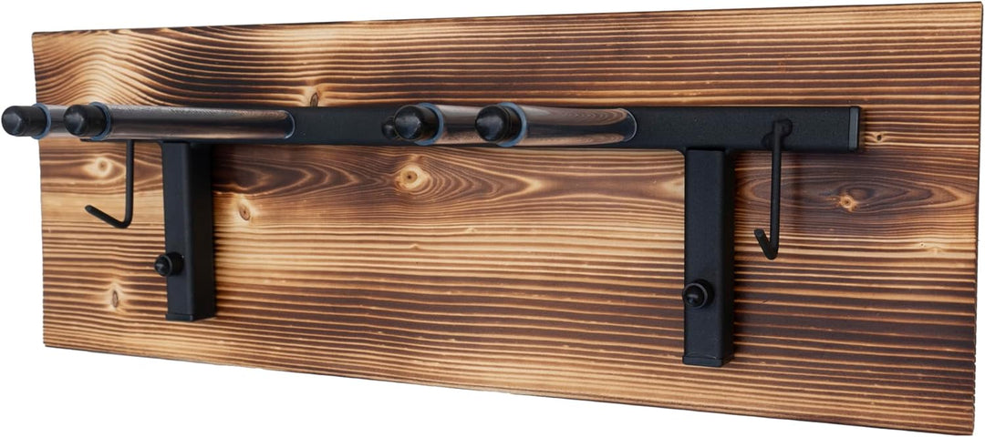 QLS Skihalterung Wand Skihalter für 2 Paare 47 cm Schi Nordic Walking Trekking Holz hölzerne Hakenle