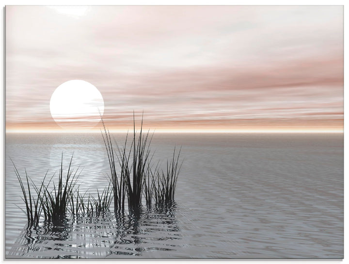 ARTland Glasbilder Wandbild Glas Bild einteilig 60 x 45 cm Landschaften Idyll Meer See Gräser Schilf