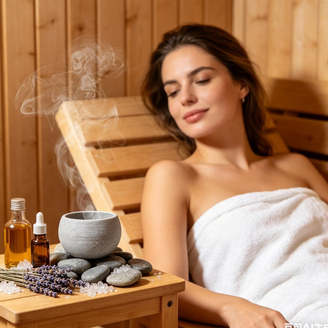 RANJIMA Sauna Verdampferschale aus Granit 10,5 x 6 cm Aromaschale für Aufgüsse auf Saunasteine mit M