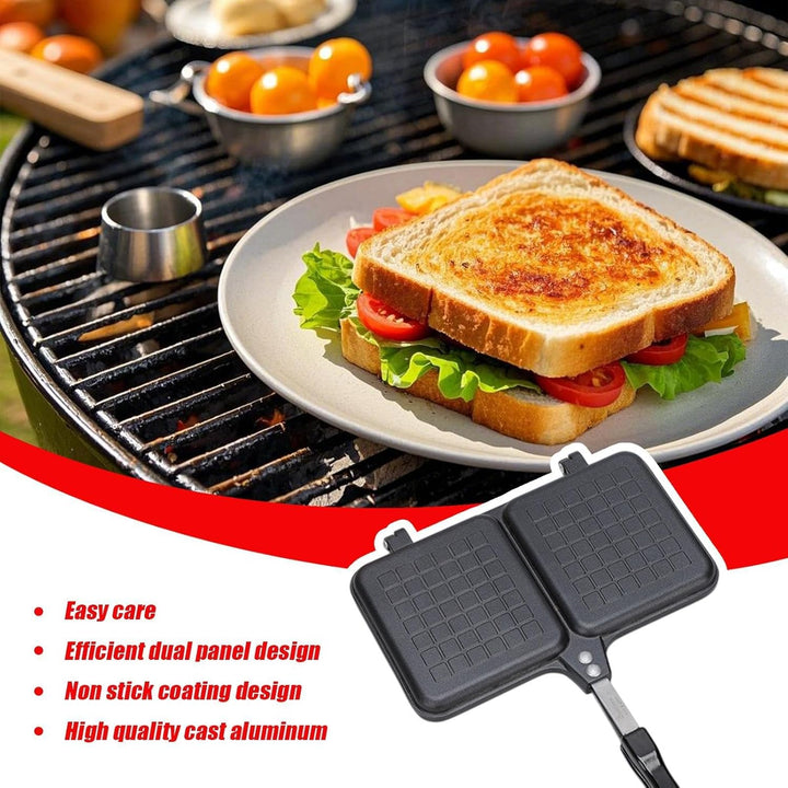 Doppel-Panel-Sandwich-Toaster, Camping-Grillpfanne mit Griff, Sandwich-Maker, schwarz, 36 x 24 cm, B