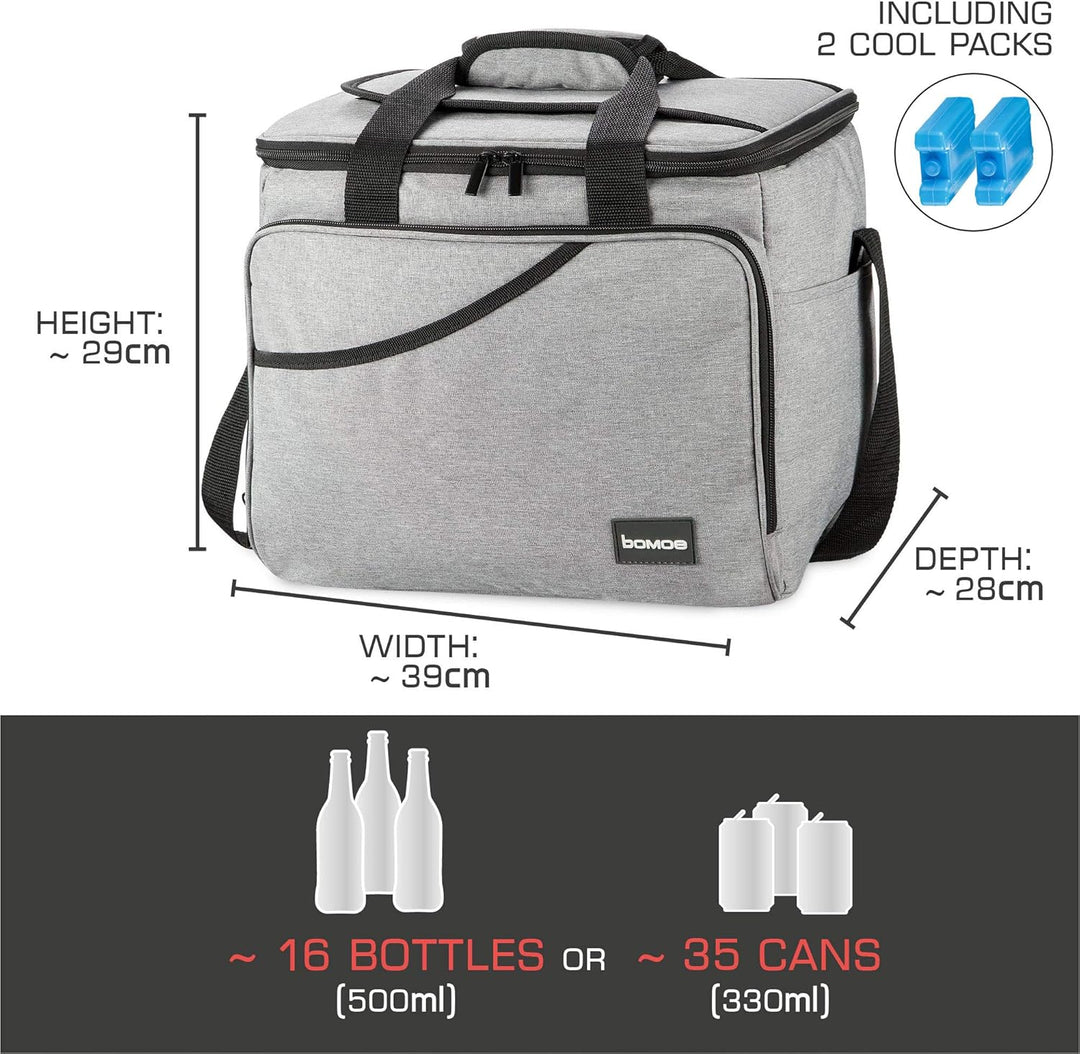 bomoe 25 Liter Kühltasche faltbar - Kühlbox inkl 2X Kühlakkus - Outdoor Isoliertasche mit 16h Kühlfu