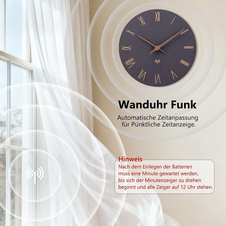 Funkuhr Wand MDF Holz Wanduhr Ohne TickgeräUsche Lautlos 30cm Quarz Batterie Gross Wanduhren Einfach