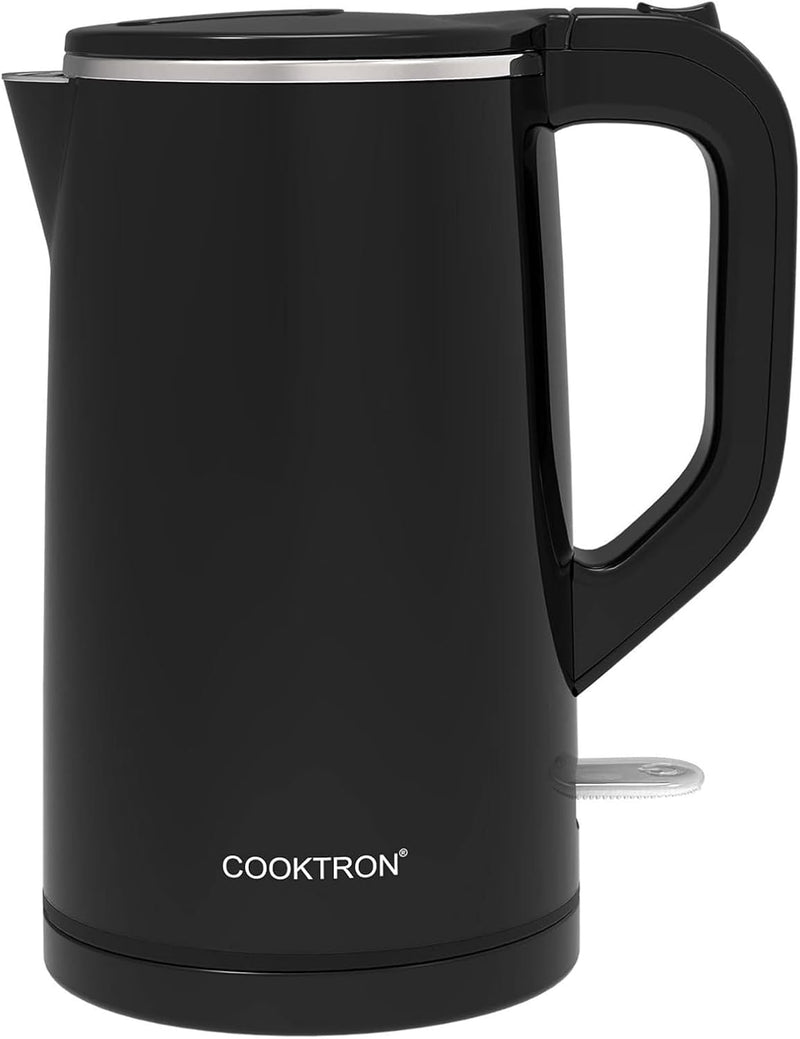 Cooktron Wasserkocher Leise, Wasserkocher Edelstahl 1,7L, Leise Extra, 1.7 Liter Schwarz