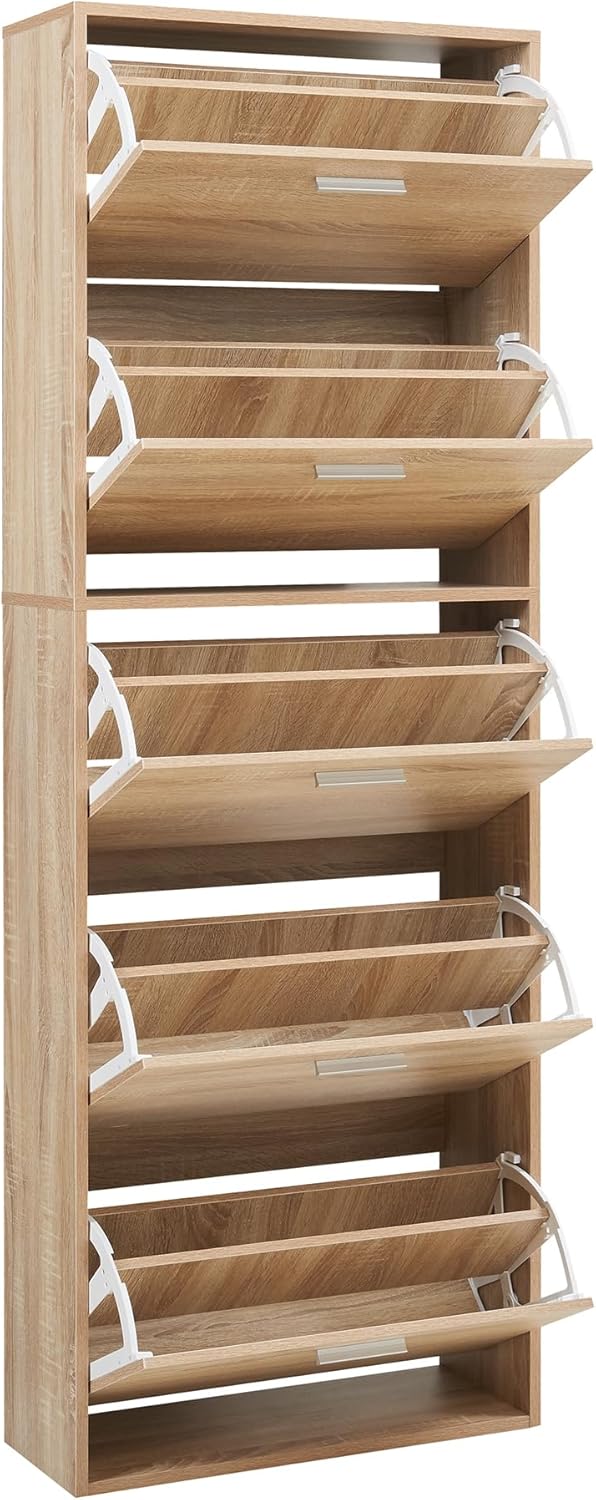 [en.casa] Schuhschrank Sykkylven Schuhkipper mit 5 Klappen Schuhkommode für 20 Paar Schuhe 169 x 60
