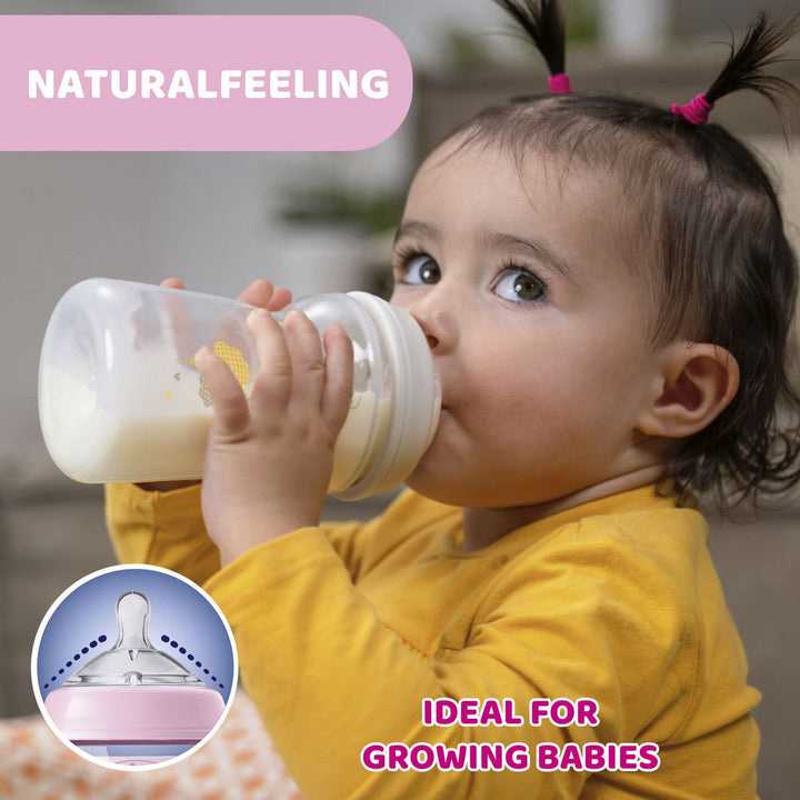 Chicco Natural Feeling Anti-Kolik Babyflasche 6+ Monate, 2 Stück, 330 ml, Babyfläschchen mit Weichem