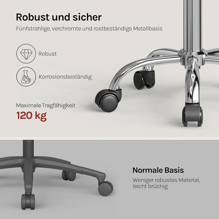 WOLTU Bürohocker mit Rollen, Schminktisch Stuhl, Samt, Hellgrau | Höhenverstellbar, Um 360 Grad dreh