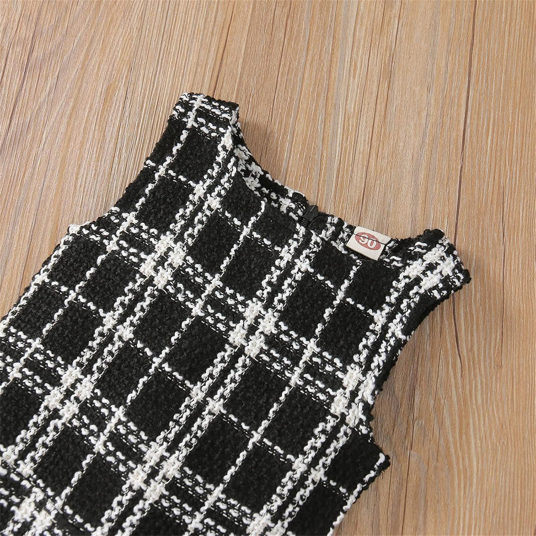 Generisch Kleinkind Kinder Baby Mädchen Ärmellos Patchwork Kariert Prinzessin Kleid Fleece Langarm M