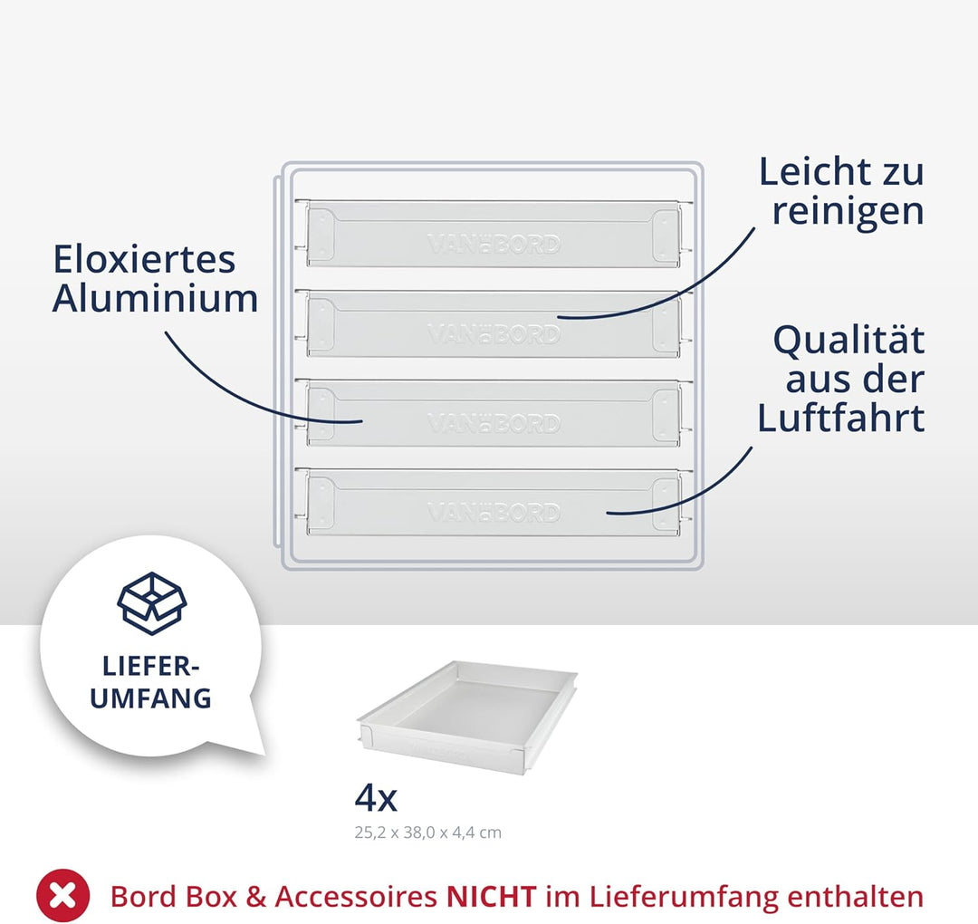 Ausstattungspaket für Bord Boxen, 4 Einschübe, KSSU-Norm Aluminium KSSU, Aluminium KSSU