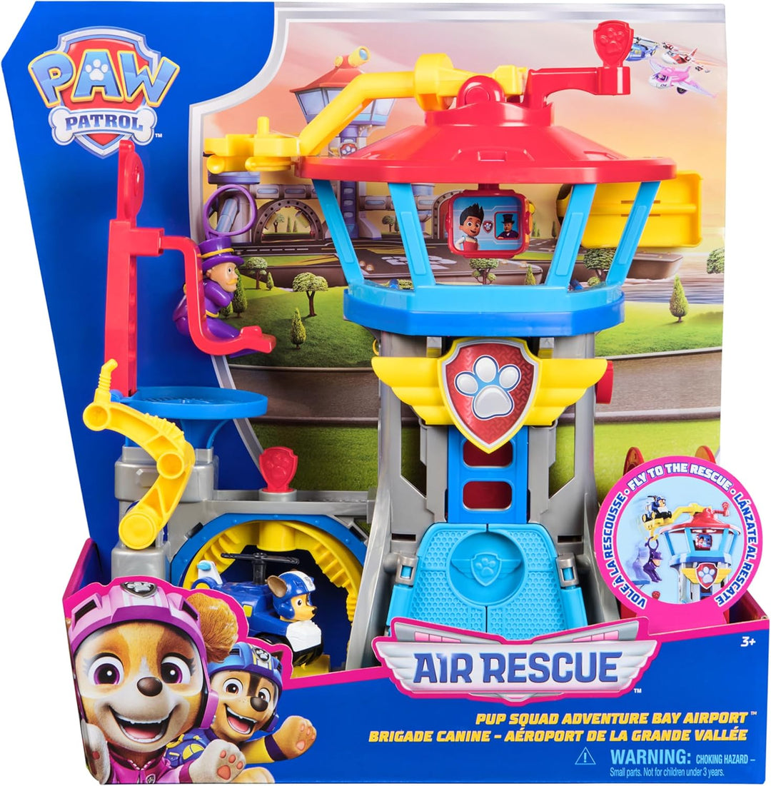 PAW PATROL Air Rescue - Pup Squad Flughafen Tower mit Fahrzeugstarter, Chase-Pup Squad Racer und Bür