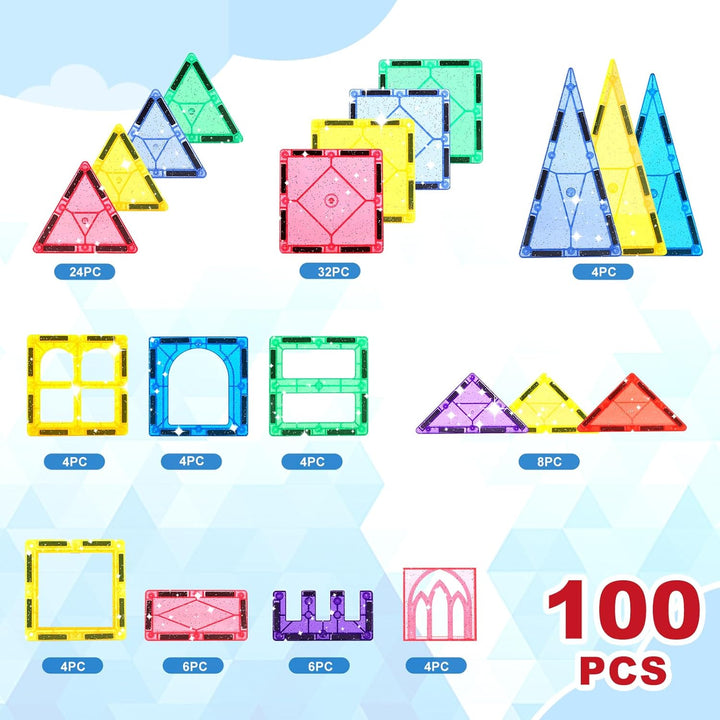 Magnetische Bausteine, 100 Teile Magnetische Fliesen STEM-Lernspielzeug für Kinder im Alter von 3, 4
